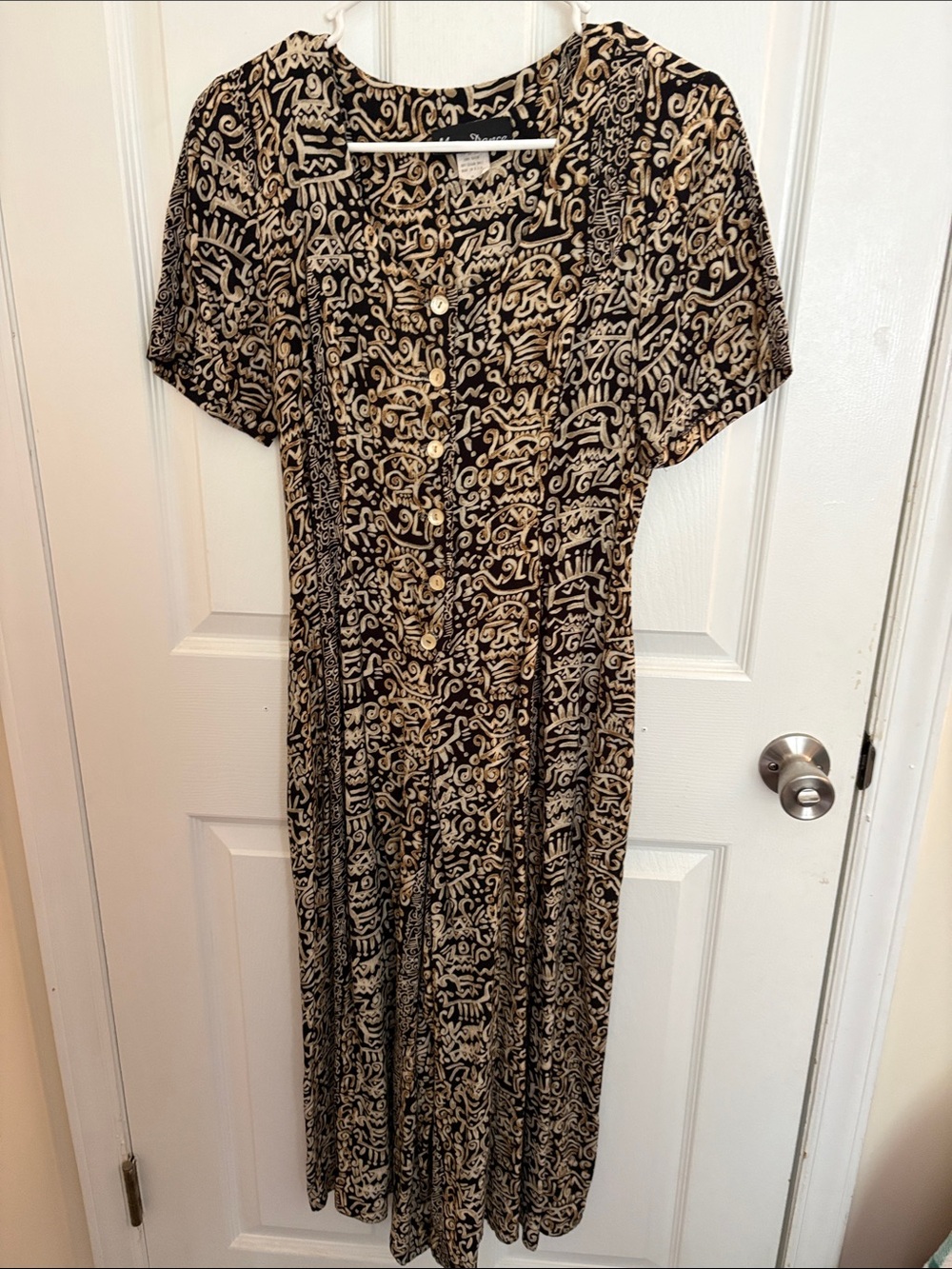 Black and Cream Patterned Button-Front Jumpsuit Romper